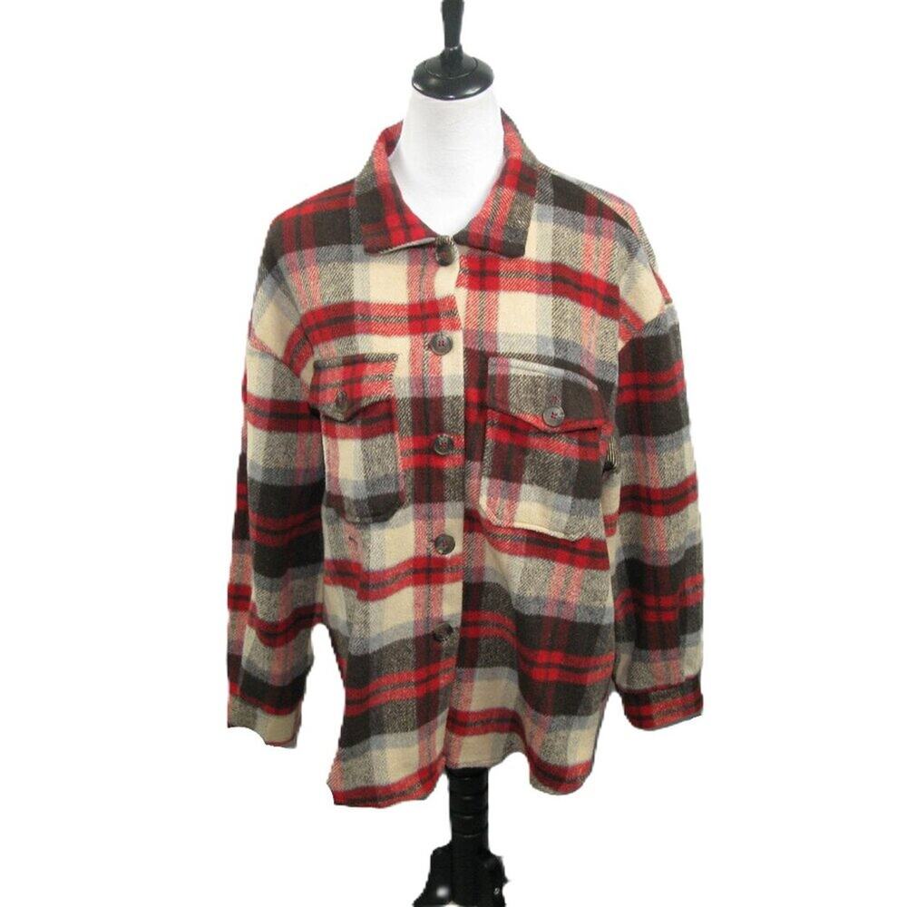 Hyfve Red/Black Plaid Button Front Shacket Size Large